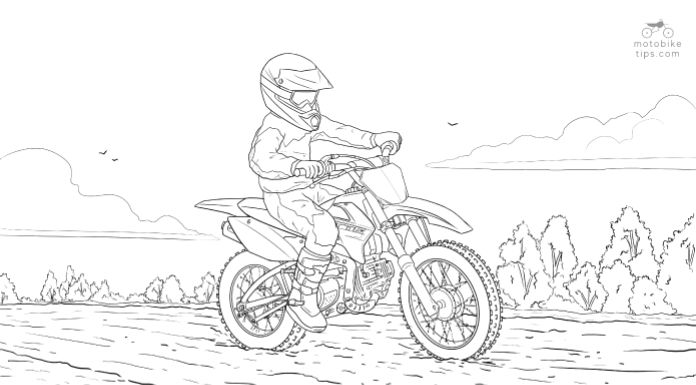 Illustration of young man riding Yamaha TTR 110 in the trail